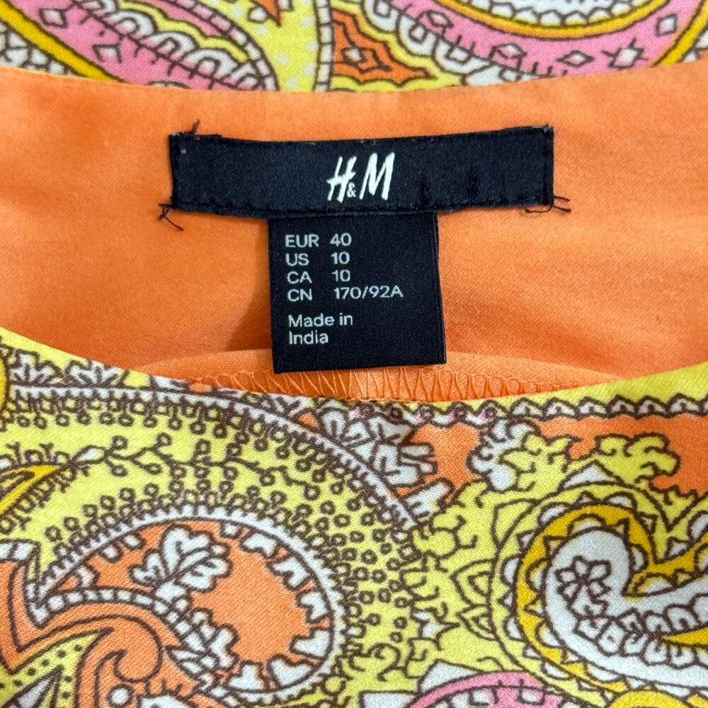 H&M Sheath Dress 10 Boho Paisley‎ Satin Orange Pink Retro Festival Vacation - Picture 3 of 9